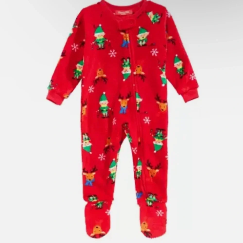 Family PJs Macy’s Baby Fleece Christmas Elf Zip Front Footie Pajamas Matching 12